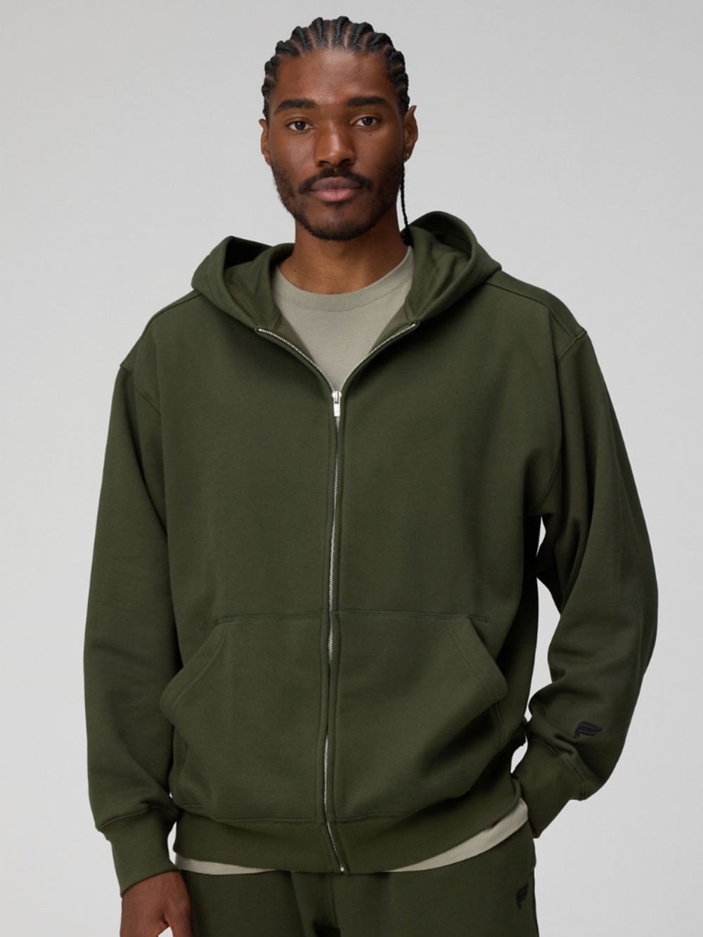 FABLETICS Men's Go-To Full Zip Oversized Hoodie in Dark Olive S